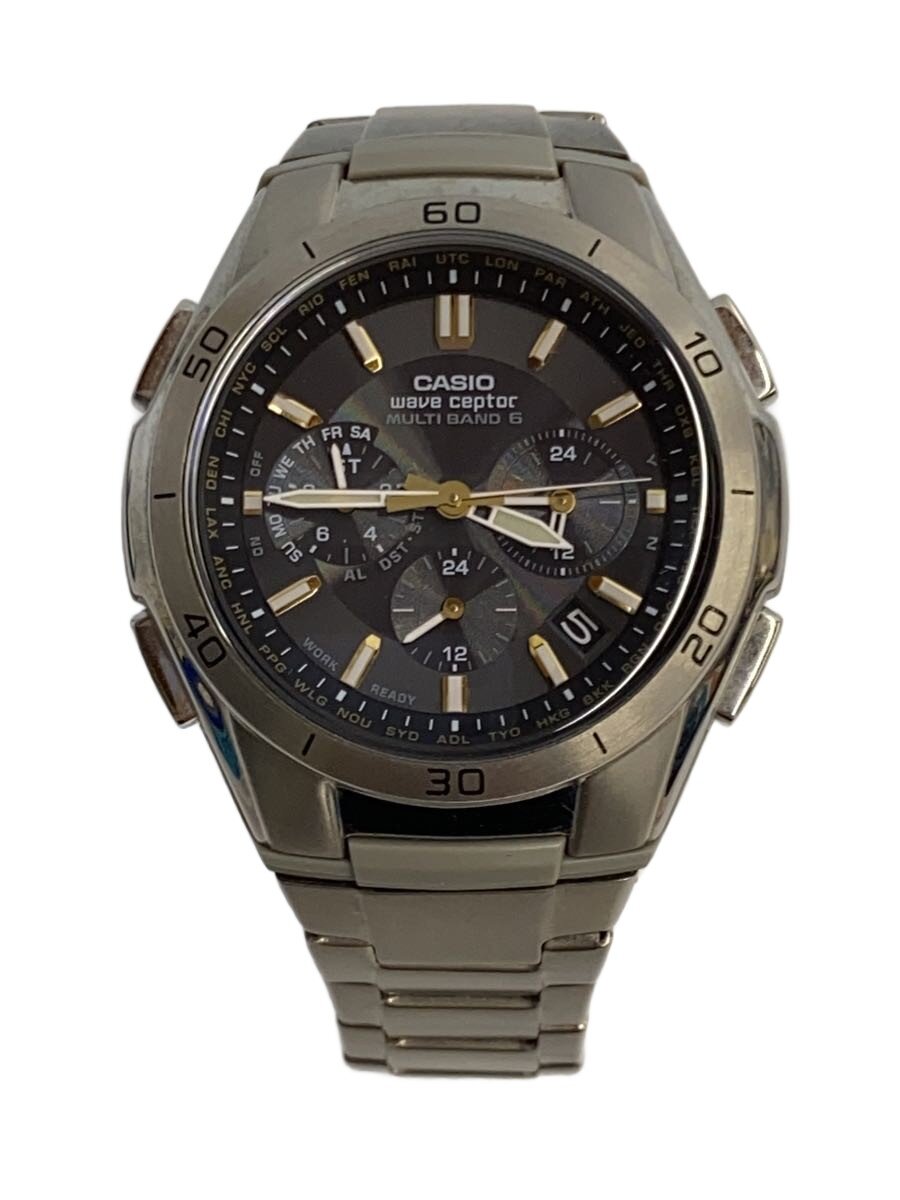 【中古】CASIO◆ソーラーウォッチ・WAVECEPTOR/アナログ/SLV【服飾雑貨他】