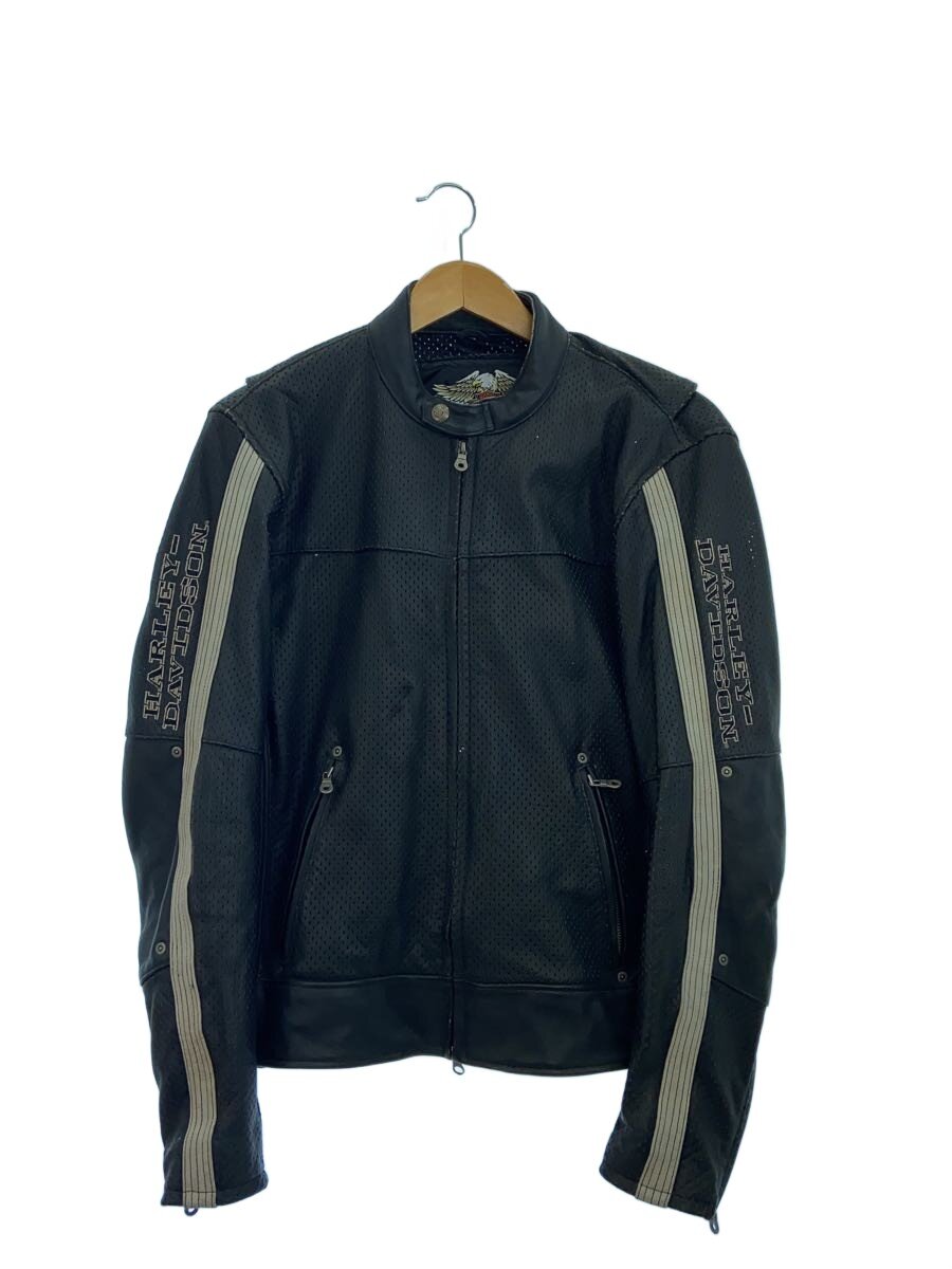 【中古】HARLEY DAVIDSON◆メッシュ/シングルライダースジャケット/M/レザー/BLK/無地【メンズウェア】|2nd STREET 店
