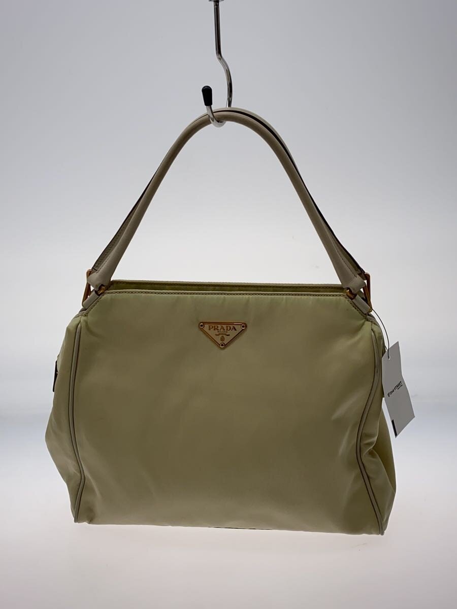 【中古】PRADA◆ハンドバック/ナイロン/BEG/無地//【御徒面子】