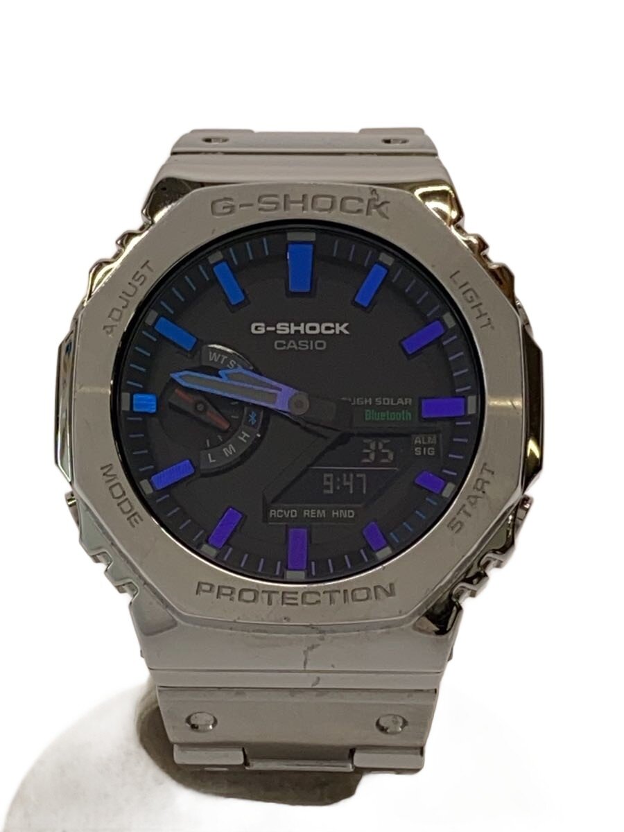 【中古】CASIO◆ソーラーウオッチ_G-SHOCK/デジアナ/ステンレス鋼/BLK/SLV/SS//【服飾雑貨他】