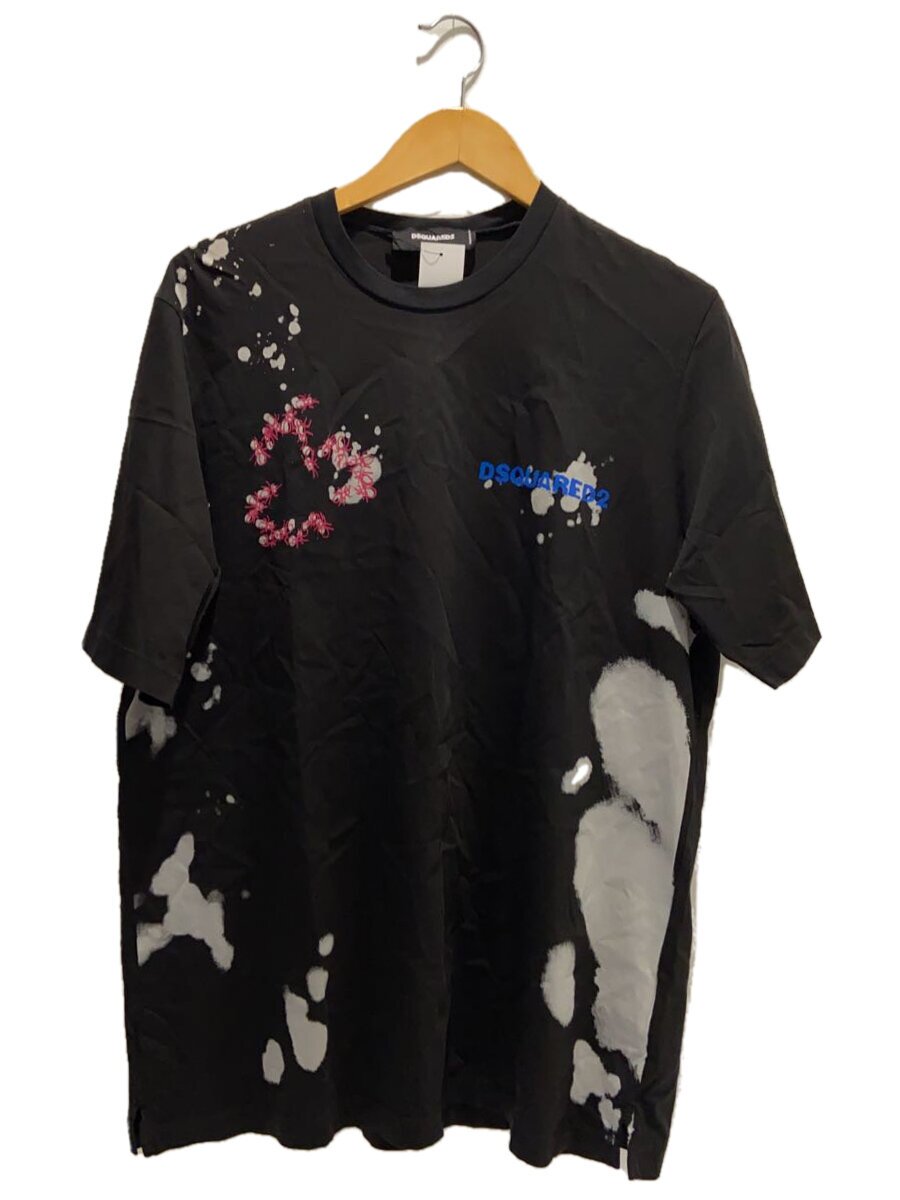 【中古】DSQUARED2◆22SS/BLEACHED LOGO T-SHIRT プルオーバー/XS/綿織物/BLK/総柄【メンズウェア】