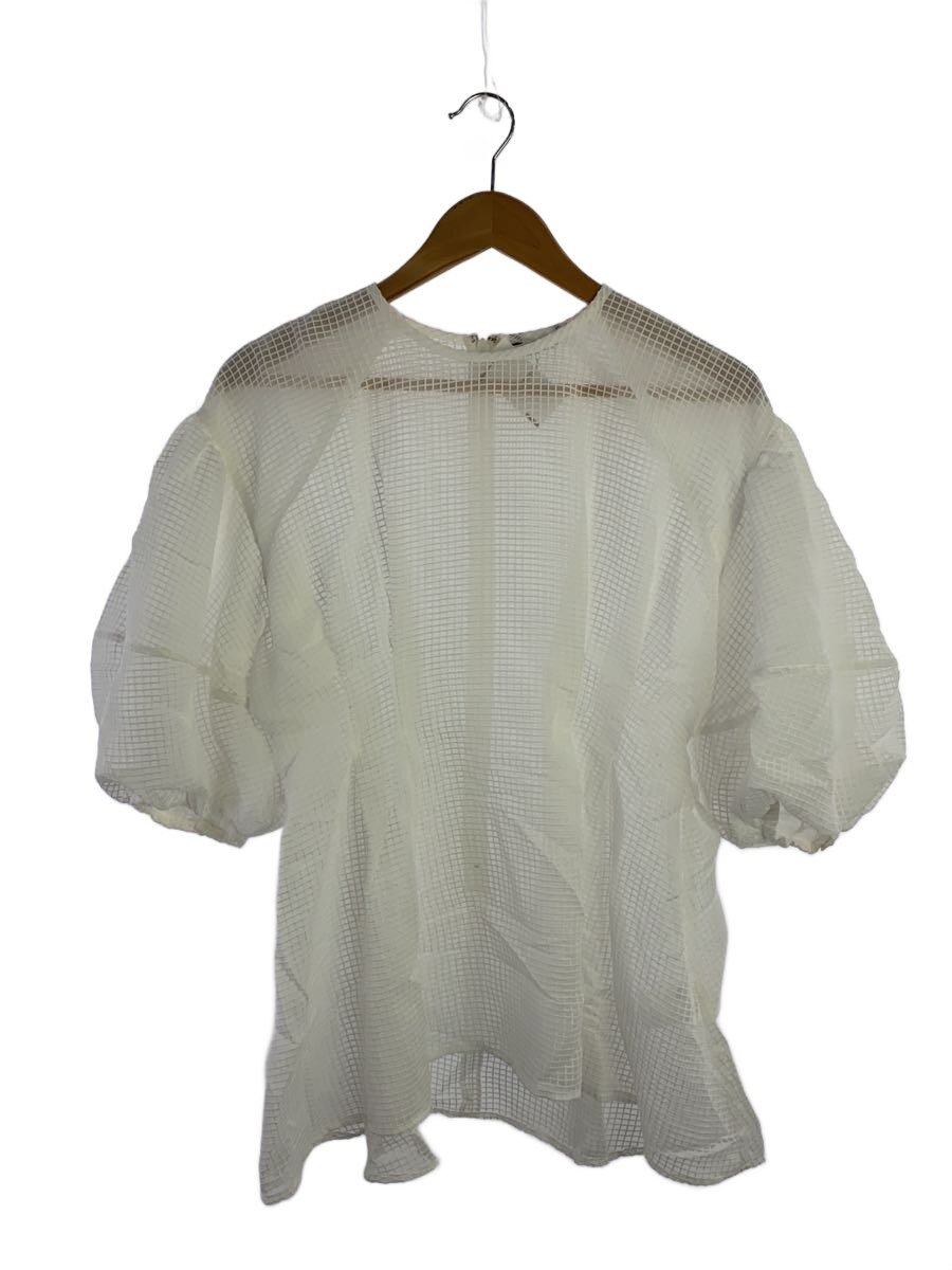 【中古】CLANE◆SHEER PLAID VOLUME SLEEVE TOPS/1/綿織物/WHT/18122-4142//【レディース御召しもの】
