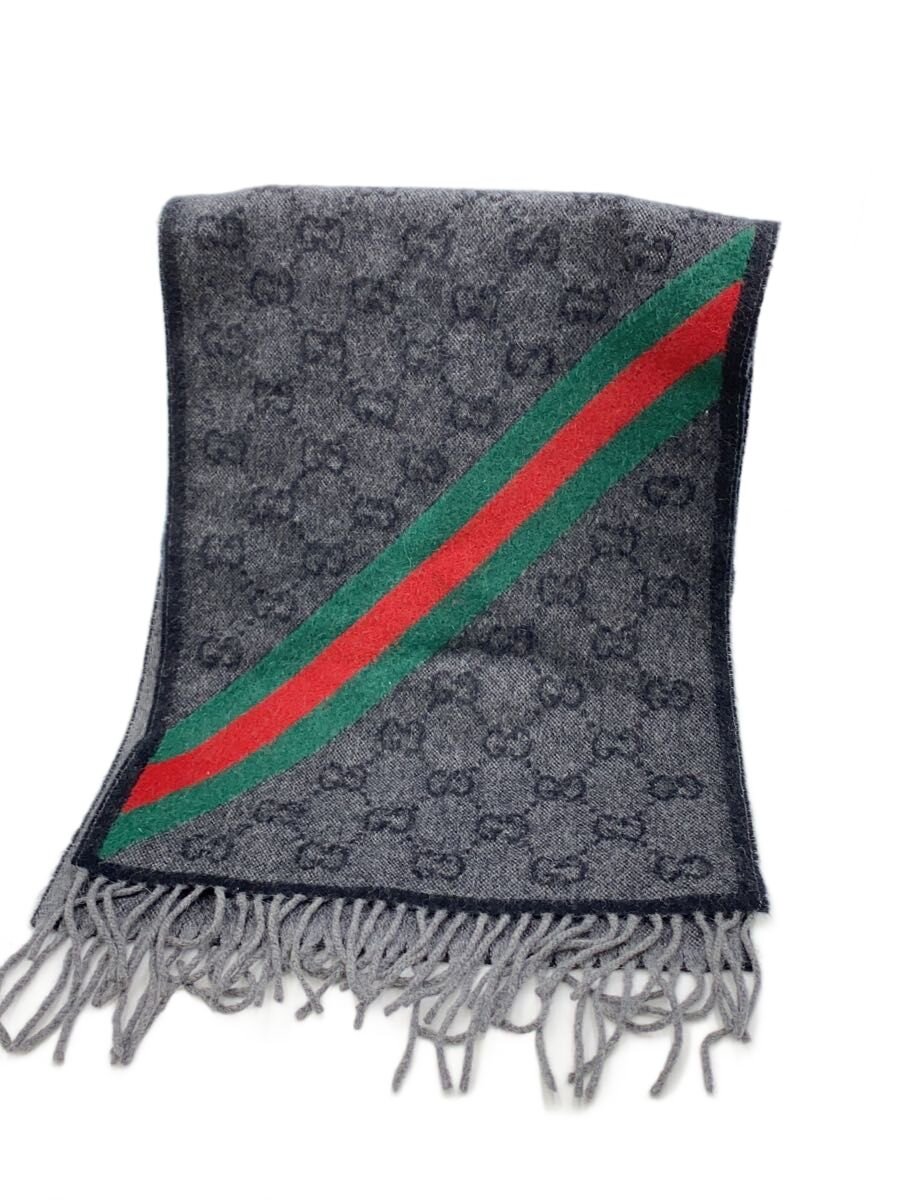 【中古】GUCCI◆えり巻き/羊毛/BLK/総柄/メンズ【服飾雑貨他】