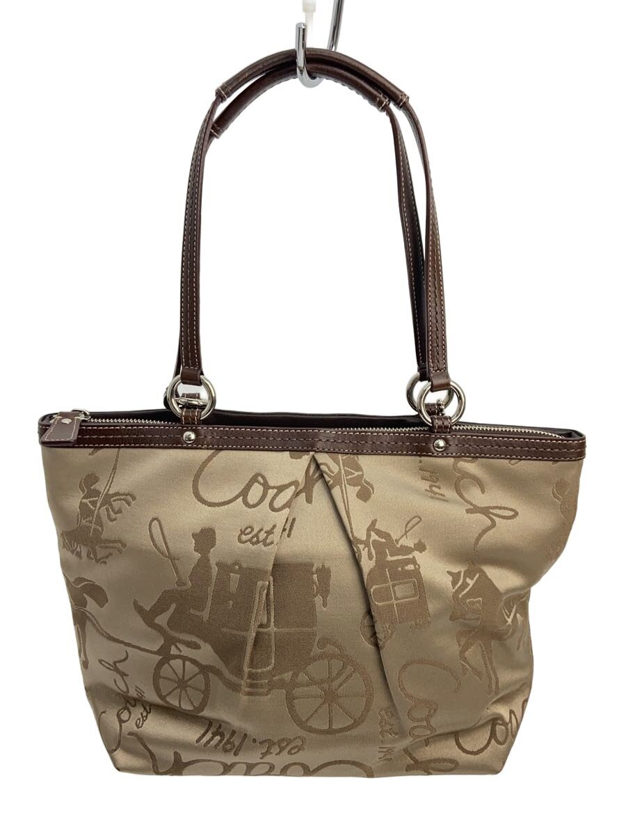 【中古】COACH◆トートバッグ_駱駝/綿織物/BEG【御徒面子】