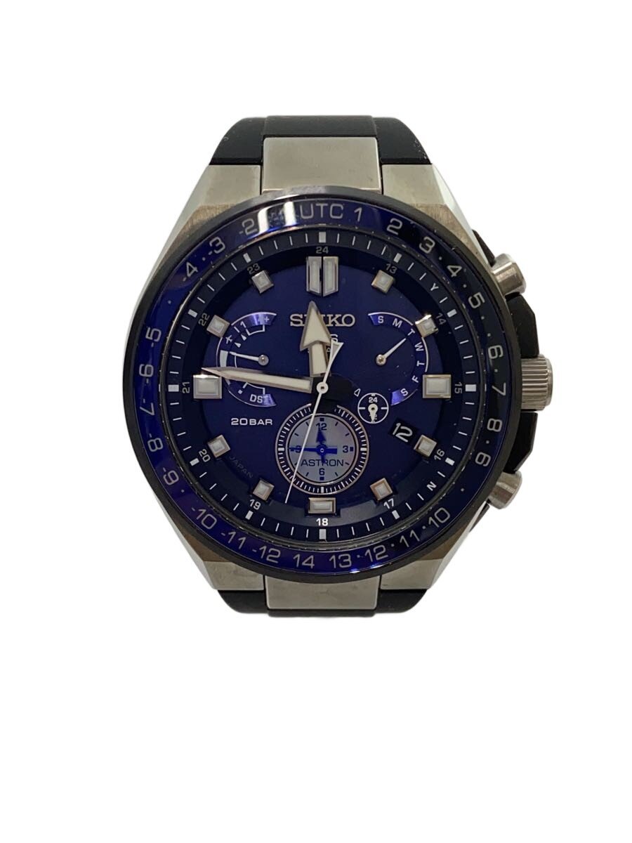 【中古】SEIKO◆ソーラーウオッチ/アナログ/天然ゴム/NVY/BLK/8X53-0BB0-2【服飾雑貨他】