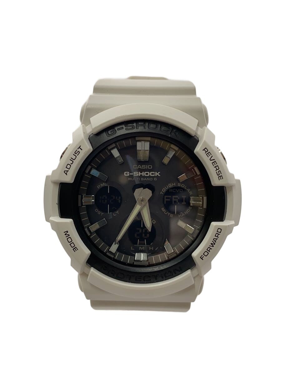 【中古】CASIO◆ソーラーウオッチ・G-SHOCK/デジアナ/天然ゴム/BLK/WHT【服飾雑貨他】