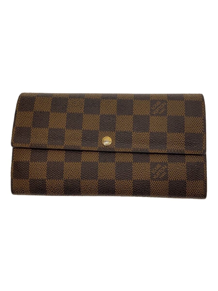【中古】LOUIS VUITTON◆ポシェット・ポルト・モネ・カルト・クレディ_ダミエ・エベヌ_BRW/PVC/BRW/総柄/レディース【服飾雑貨他】