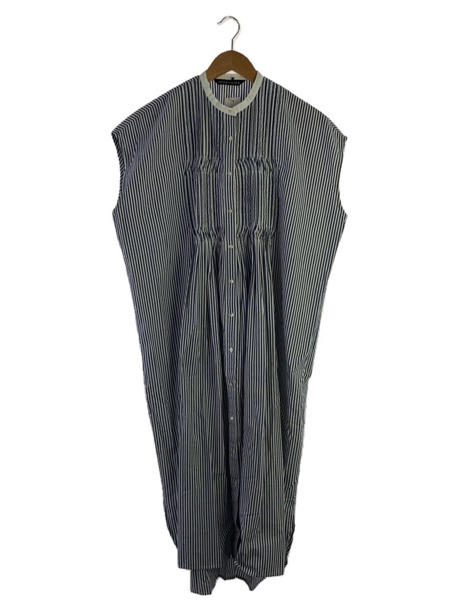 【中古】mizuiro ind◆ピンタックロングシャツワンピース/--/綿織物/NVY/縞模様/2-259708【レディース御召しもの】