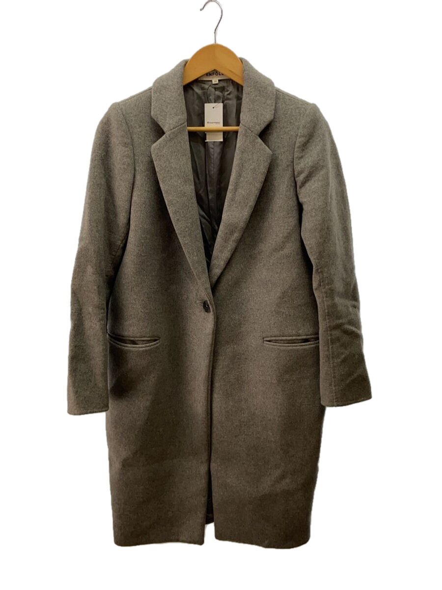 【中古】ENFOLD◆チェスターコート/38/羊毛/GRY/毛の荒物/300AA630-1470【レディース御召しもの】