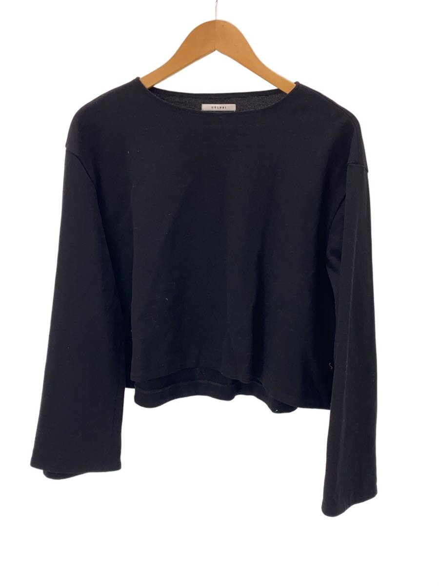 【中古】CELERI◆ショートフレアプルオーバー長袖カットソー/--/綿織物/BLK/無地/23－070【レディース御召しもの】