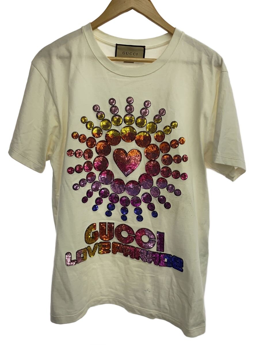 【中古】GUCCI◆ティーシャツ/S/綿織物/WHT/総柄【レディース御召しもの】