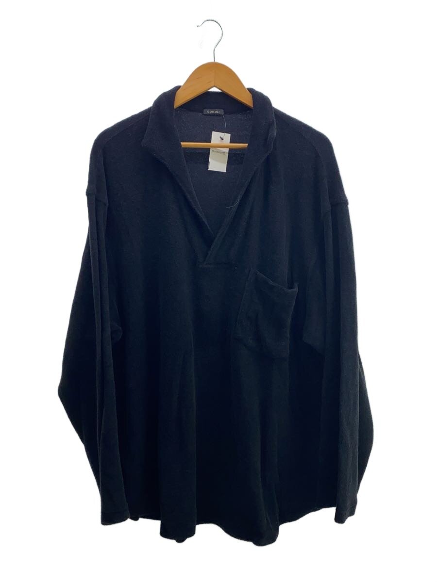 【中古】COMOLI◆25SS/パイルスキッパーシャツ/長袖プルオーバー/2/綿織物/BLK/B01-05039//【メンズウェア】
