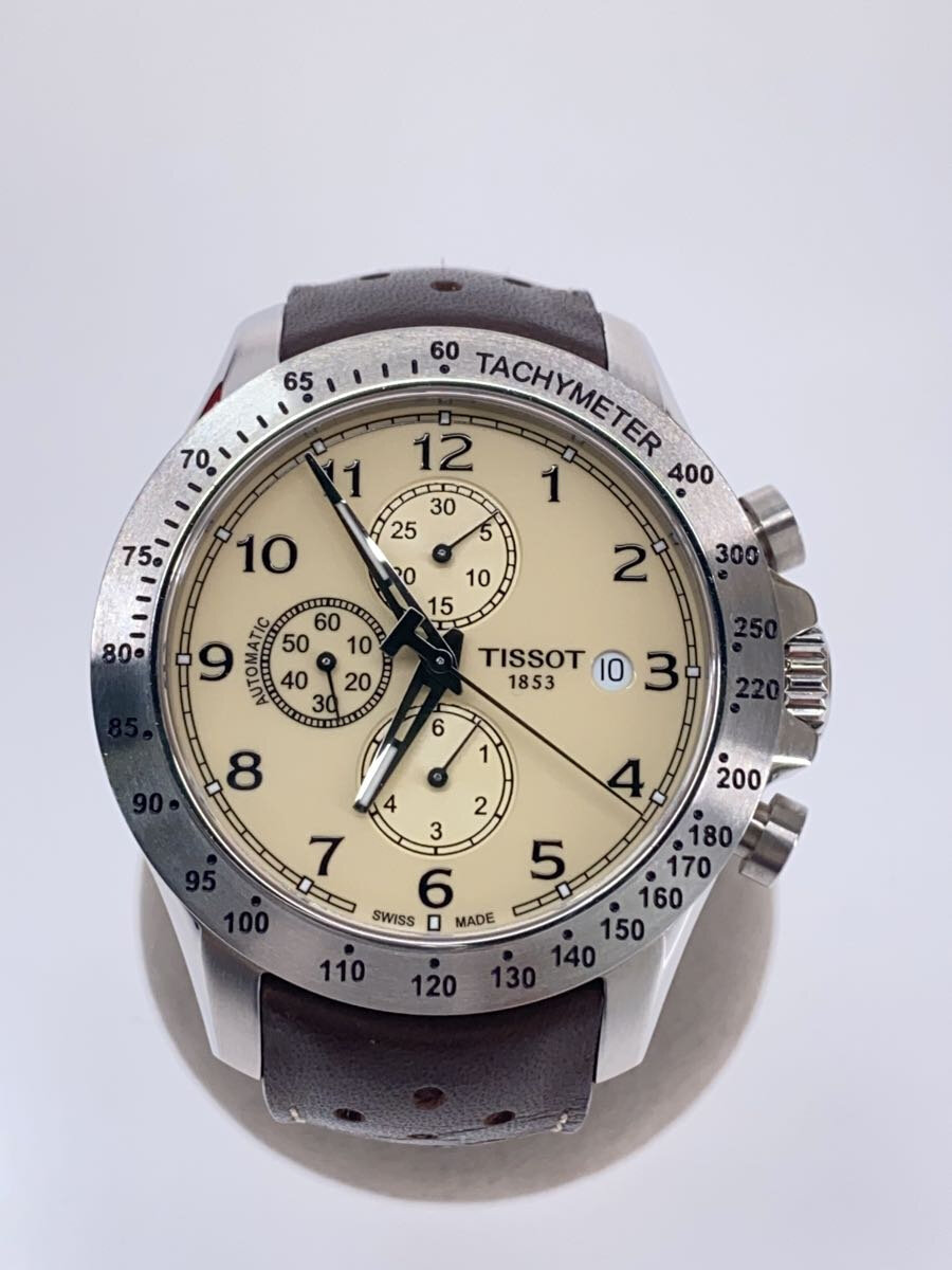 【中古】TISSOT◆自動小銃巻ウオッチ/アナログ/なめし革/WHT/BRW/SS/T106427【服飾雑貨他】