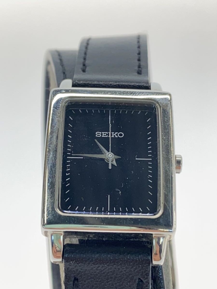 【中古】SEIKO◆石英ウォッチ/アナログ/なめし革/BLK/BLK【服飾雑貨他】