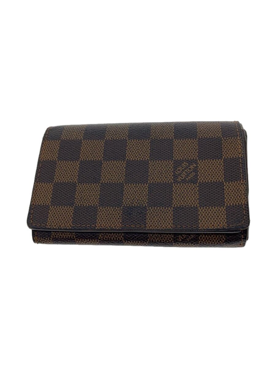 【中古】LOUIS VUITTON◆ポルト・モネ・ビエ・トレゾール_ダミエ・エベヌ_BRW/PVC/BRW/チェック/メンズ【服飾雑貨他】