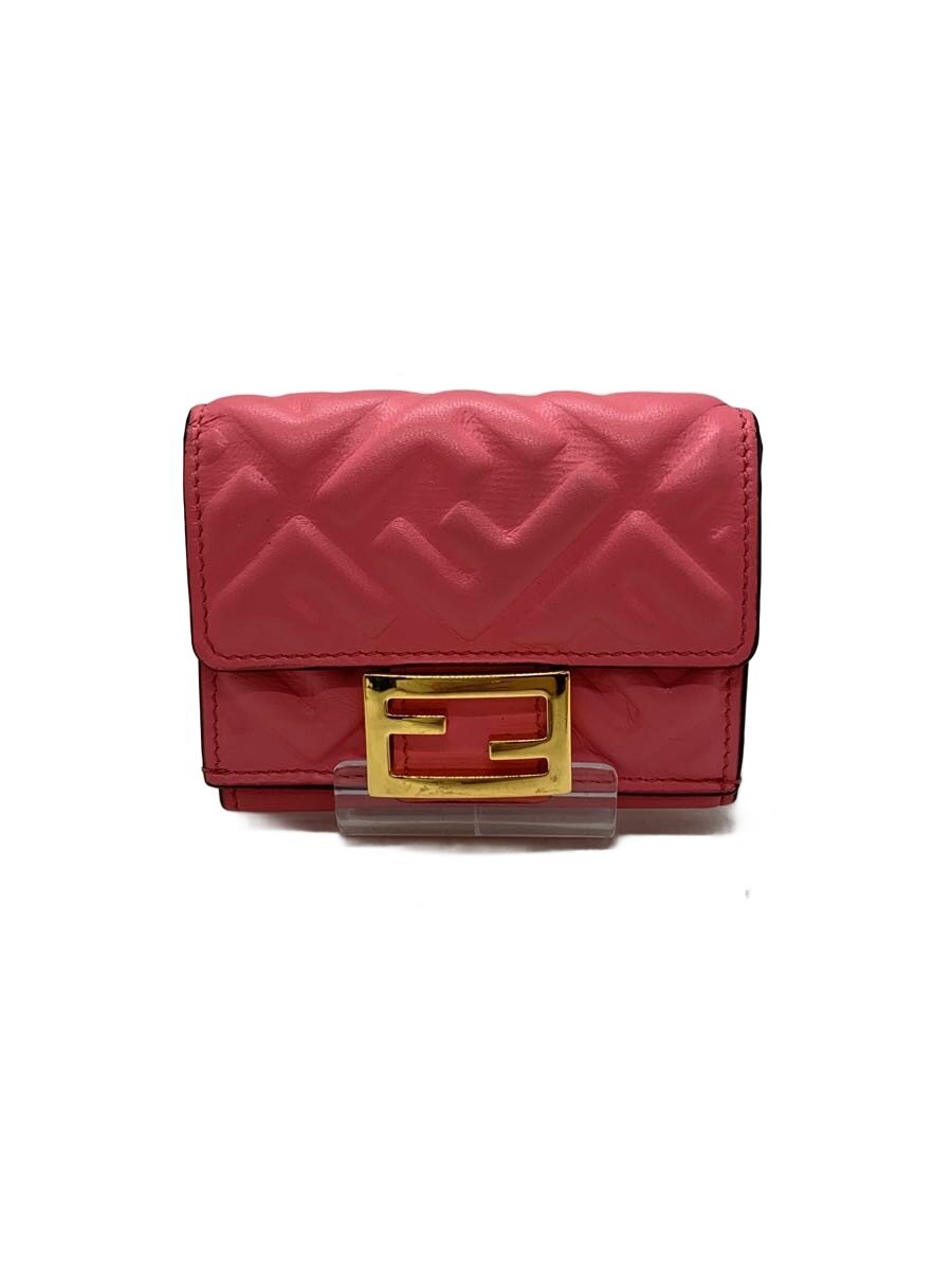 【中古】FENDI◆3つ折り札入れ/なめし革/PNK/モノグラム/レディース【服飾雑貨他】