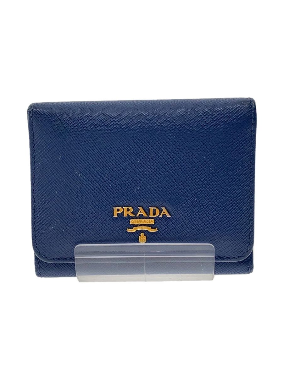 【中古】PRADA◆3つ折り紙入れ/PVC/青み/レディース/1MH176【服飾雑貨他】