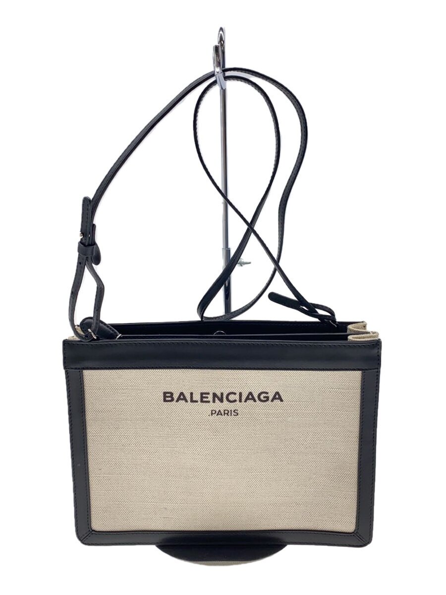 【中古】BALENCIAGA◆ネイビーポシェット/車寄せ/帆布/CRM【御徒面子】
