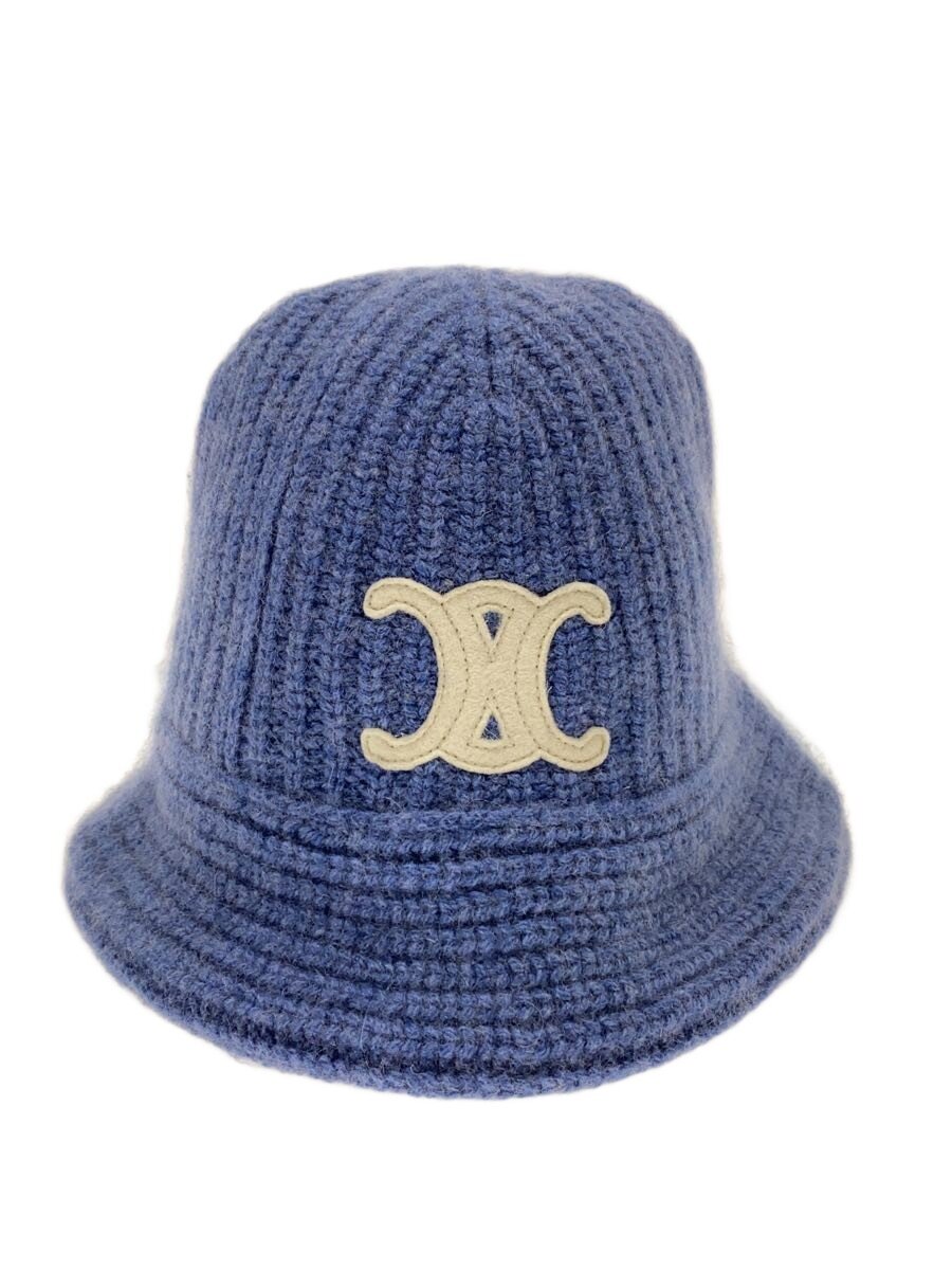 【中古】CELINE◆トリオンフ クロシェ 井戸釣瓶かぶり笠/--/カシミヤ/BLU/メンズ/2A80T384D【服飾雑貨他】