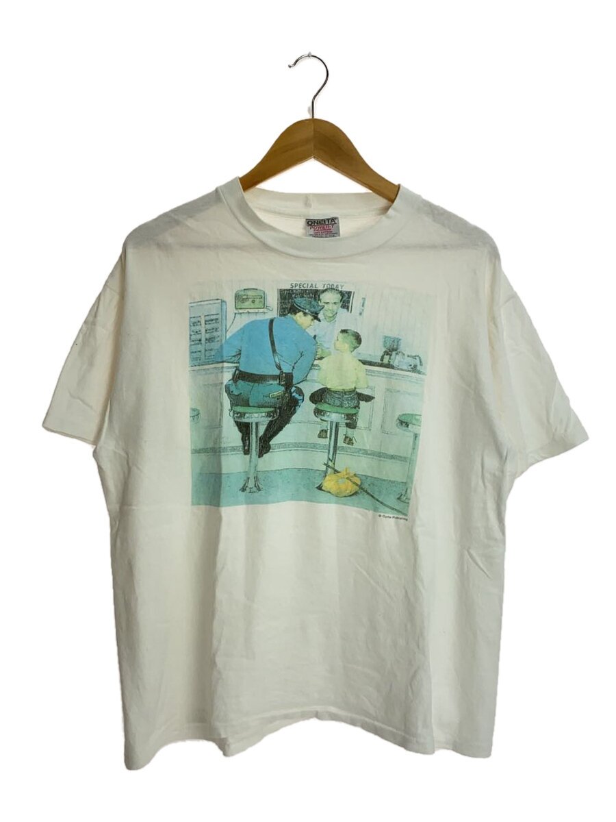 【中古】ONEITA◆90s/Norman Rockwell /プルオーバー/L/綿織物/WHT/刷り上げる//【メンズウェア】