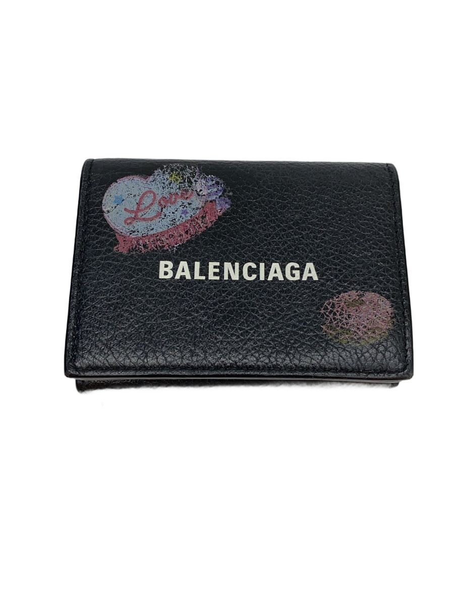 【中古】BALENCIAGA◆3つ折り金入れ/なめし革/BLK/レディース/594312・1090・V・527538【服飾雑貨他】