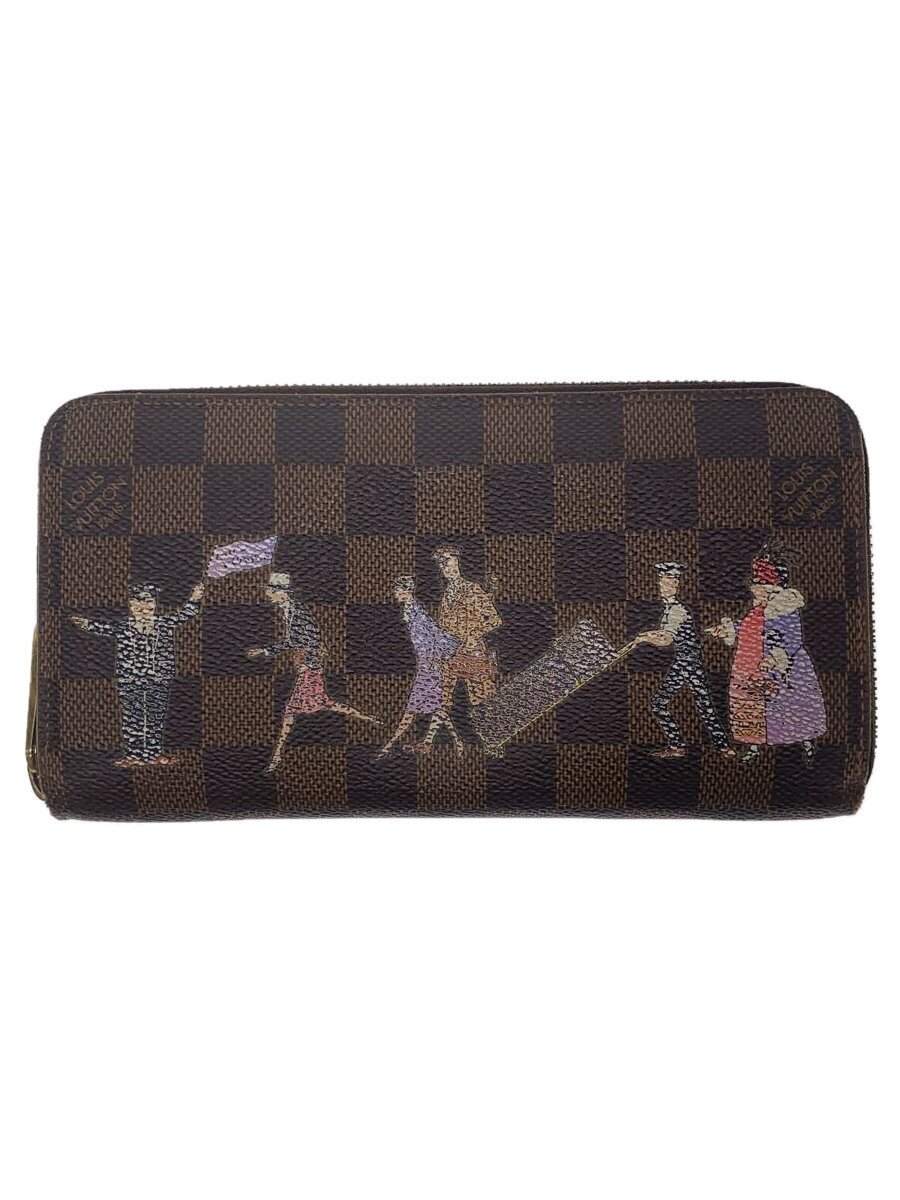 【中古】LOUIS VUITTON◆ジッピー・ウォレット_ダミエ・イリュストレ_ヴィオレ/PVC/BRW/レディース【服飾雑貨他】