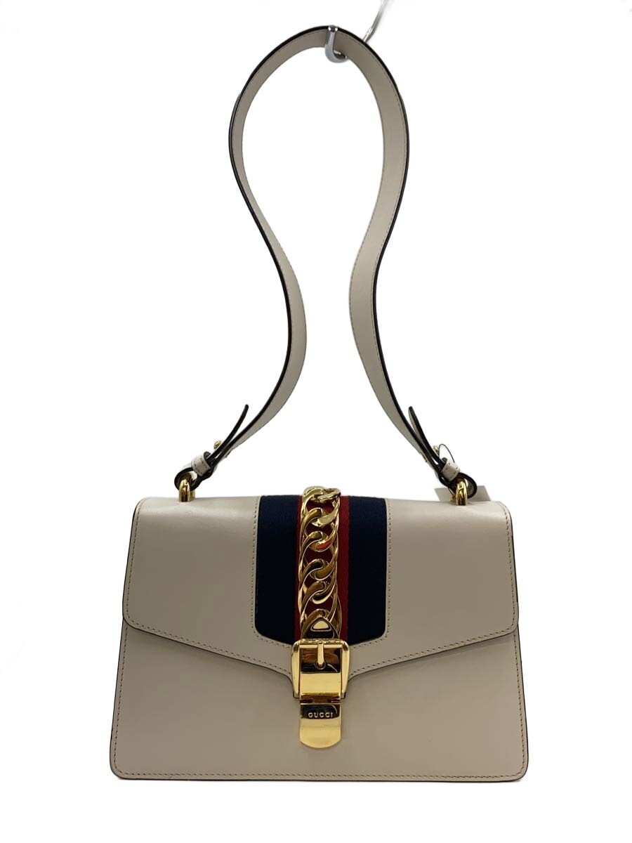 【中古】GUCCI◆シルヴィワンショルダーバッグ/ウェブリボン付/なめし革/WHT/421882【御徒面子】
