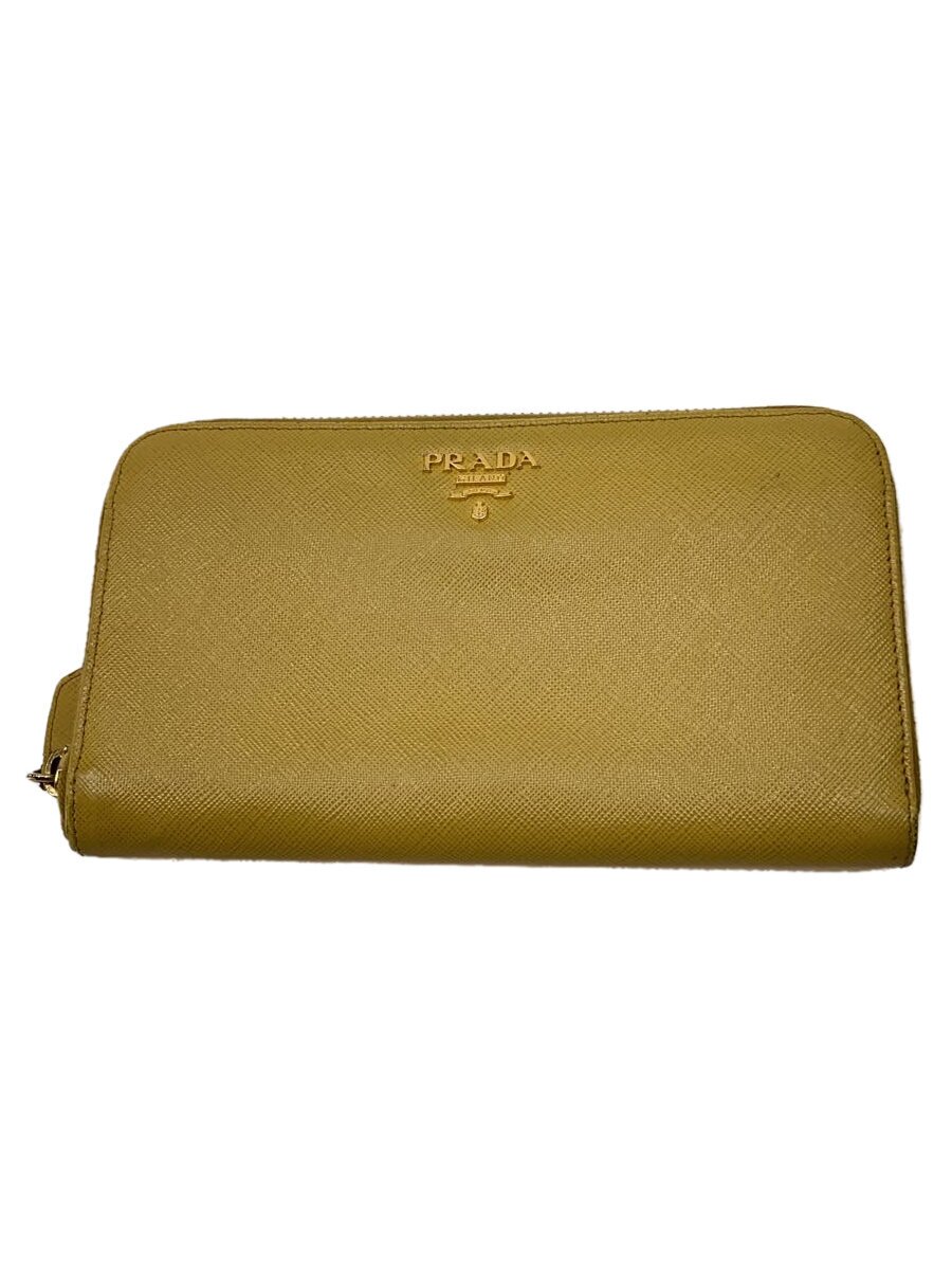 【中古】PRADA◆長紙入れ/なめし革/YLW/無地/レディース【服飾雑貨他】