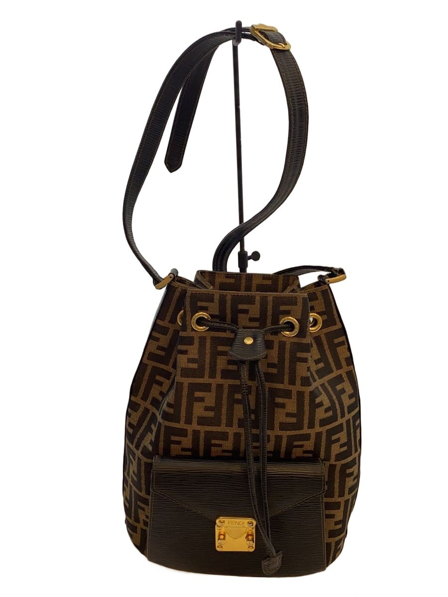 【中古】FENDI◆ズッカ柄 ショルダーバッグ/帆布/BLK【御徒面子】
