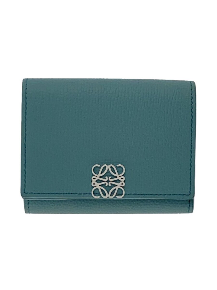 【中古】LOEWE◆ANAGRAM TRIFOLD WALLET/なめし革/青色/レディース/ロエベ/? NULL ?【服飾雑貨他】