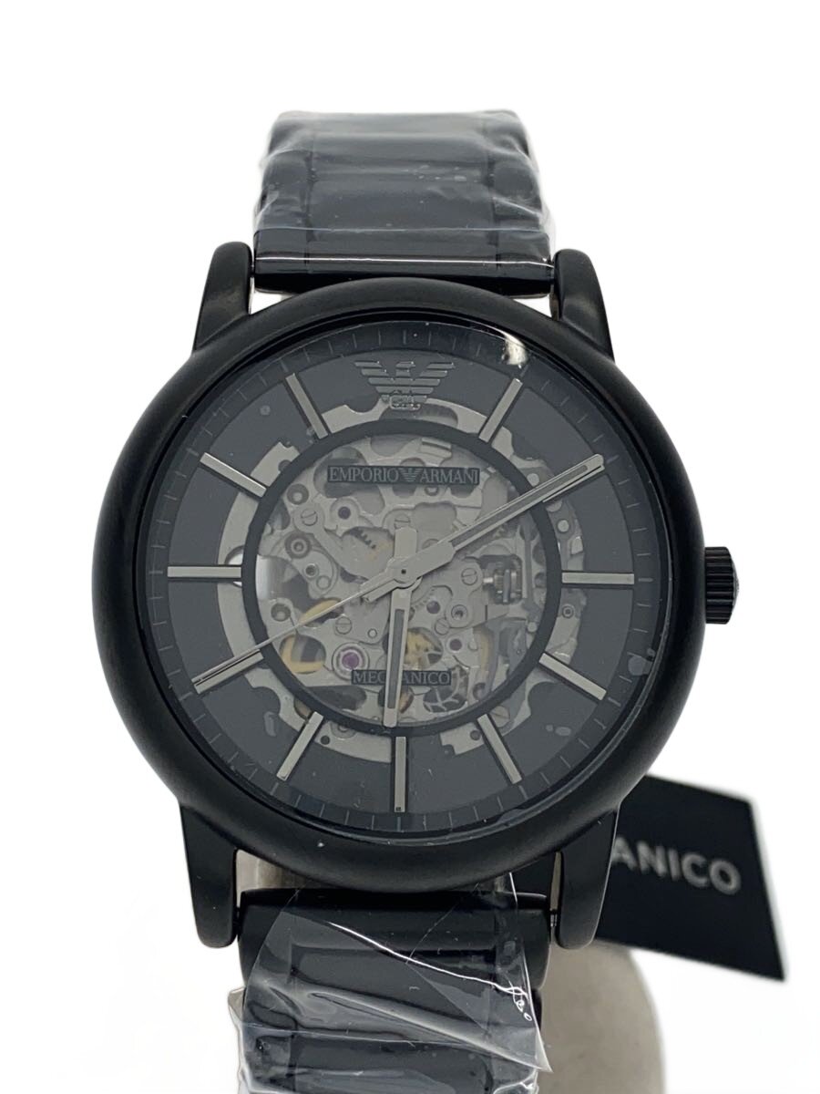 【中古】EMPORIO ARMANI◆自動小銃巻ウオッチ/アナログ/ステンレス鋼/BLK/BLK/ar-60045/20250802日差+33【服飾雑貨他】