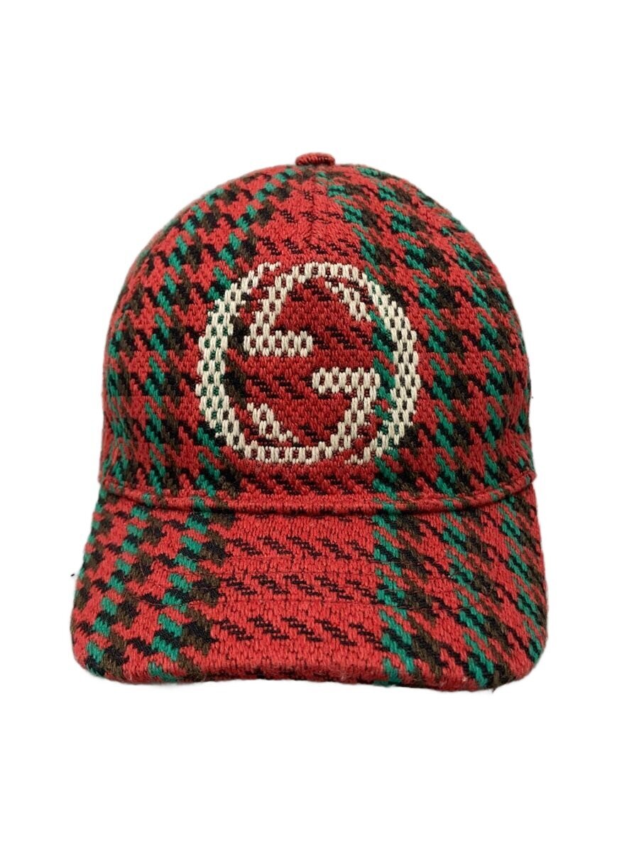 【中古】GUCCI◆ハウンドトゥース/旗がしら/L/羊毛/RED/総柄/メンズ/? NULL ?【服飾雑貨他】