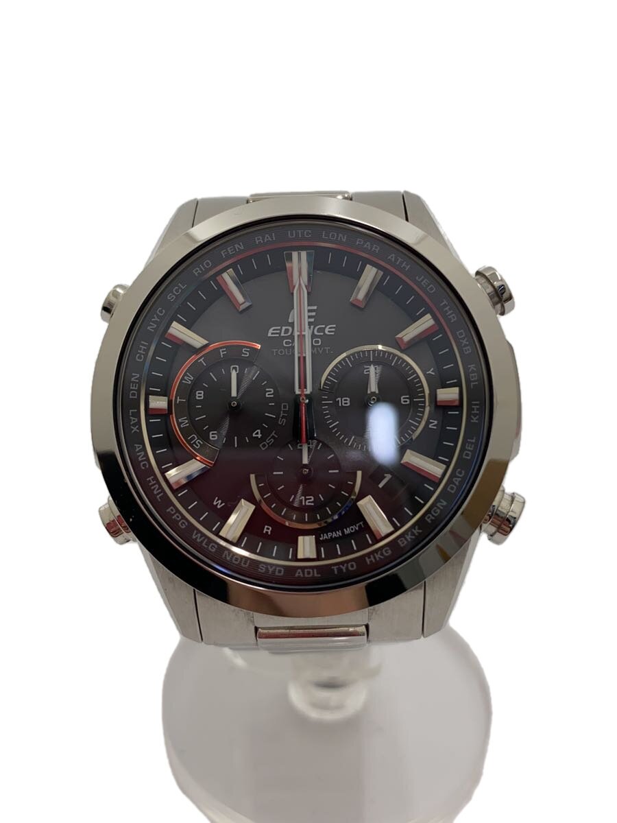 【中古】CASIO◆ソーラーウオッチ・EDIFICE/アナログ/ステンレス鋼/BLK/SLV/SS【服飾雑貨他】