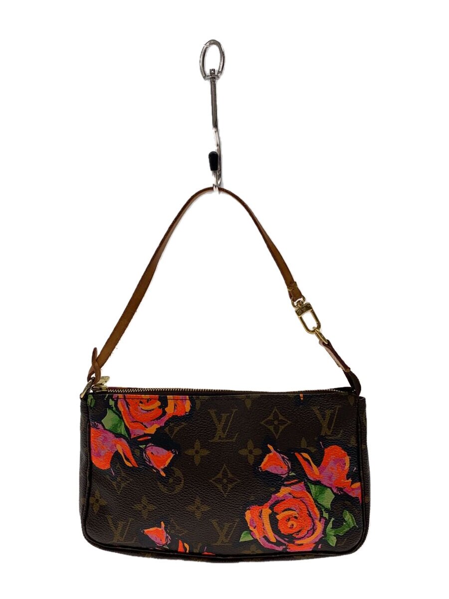 【中古】LOUIS VUITTON◆モノグラムローズポシェット・アクセソワール/M48615/合切袋/なめし革/BRW/花柄【御徒面子】
