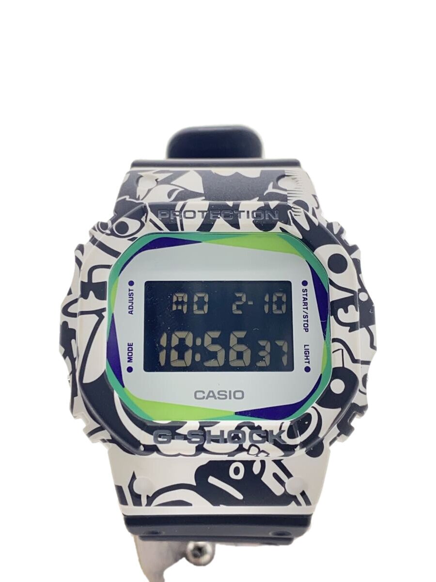 【中古】CASIO◆ウオッチ/デジタル/天然ゴム/WHT/BLK/DWE-5610【服飾雑貨他】