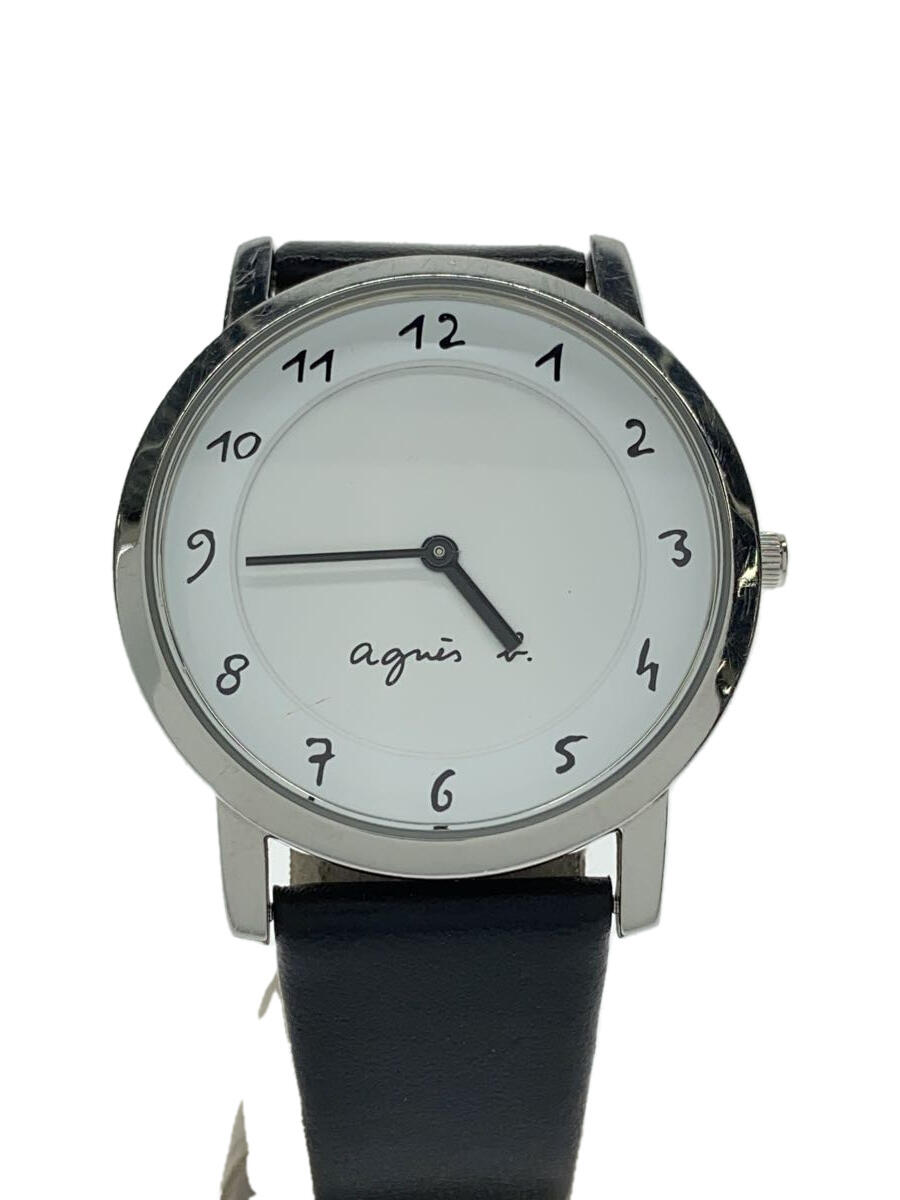 AGNES B. QUARTZ WATCH ANALOG LEATHER WHT BLK SS VJ20-KDE0 2-1749D VERYGOOD  WRIST