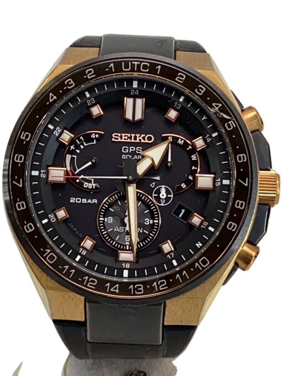 【中古】SEIKO◆ソーラーウオッチ/アナログ/天然ゴム/BLK/8X53-0BB0-2【服飾雑貨他】