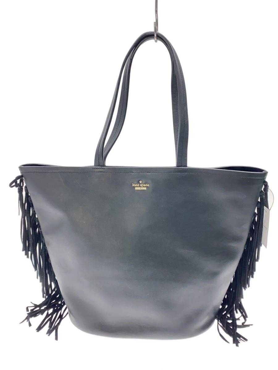 【中古】kate spade new york◆トートバッグ/なめし革/BLK/無地【御徒面子】