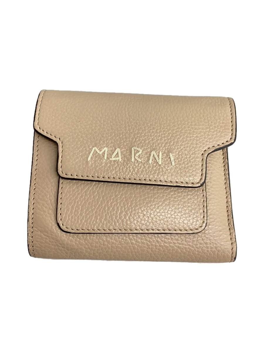【中古】MARNI◆3つ折り札入れ/なめし革/BEG/レディース【服飾雑貨他】