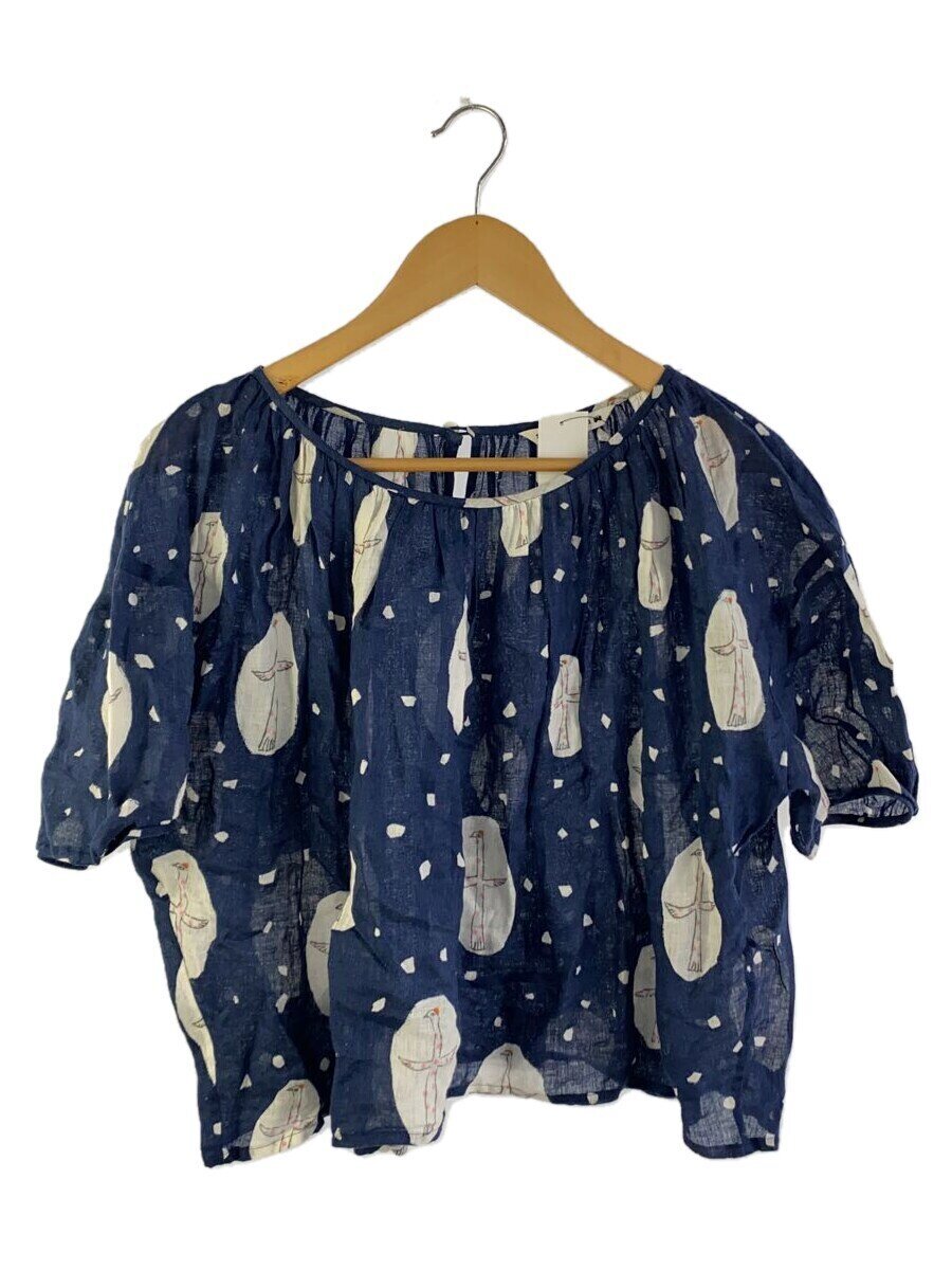 【中古】mina perhonen◆cross bird半袖ブラウス/36/リネン/NVY/総柄/tsl699//【レディースウェア】｜2ｎｄ STREET 店