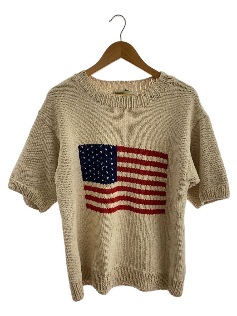 【中古】MCMACHAN WOOLEN◆半袖編み物/星条旗/編み物・プルオーバー(朦々たる)/--/綿織物/CRM/無地【メンズウェア】