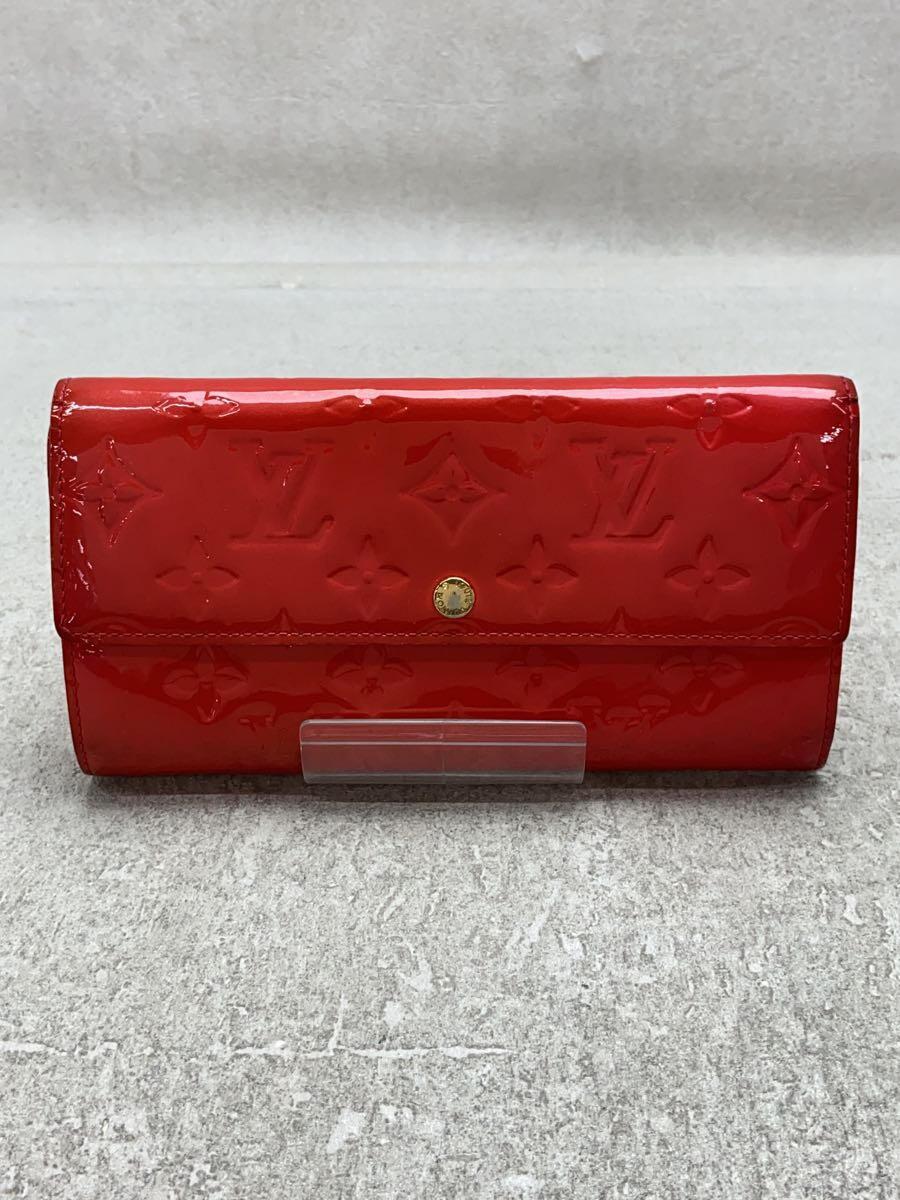 【中古】LOUIS VUITTON◆ポルト・フォイユ・サラ_モノグラム・ヴェルニ_RED/エナメル/RED/レディース【服飾雑貨他】