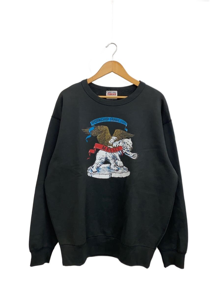 【中古】MASSES◆xPORKCHOP POLAR BEAR P SWEAT/汗水/M/綿織物/BLK/無地【メンズウェア】