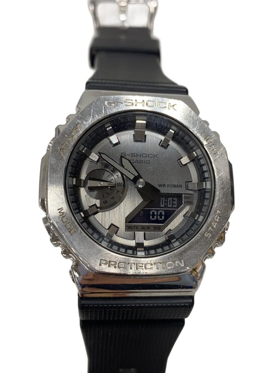 【中古】CASIO◆石英ウオッチ_G-SHOCK/アナログ/天然ゴム/SLV/BLK【服飾雑貨他】