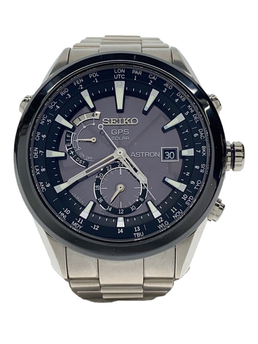 【中古】SEIKO◆ASTRON/GPS SOLAR/ソーラーウォッチ/アナログ/BLK/SLV/7X52-0AA0【服飾雑貨他】