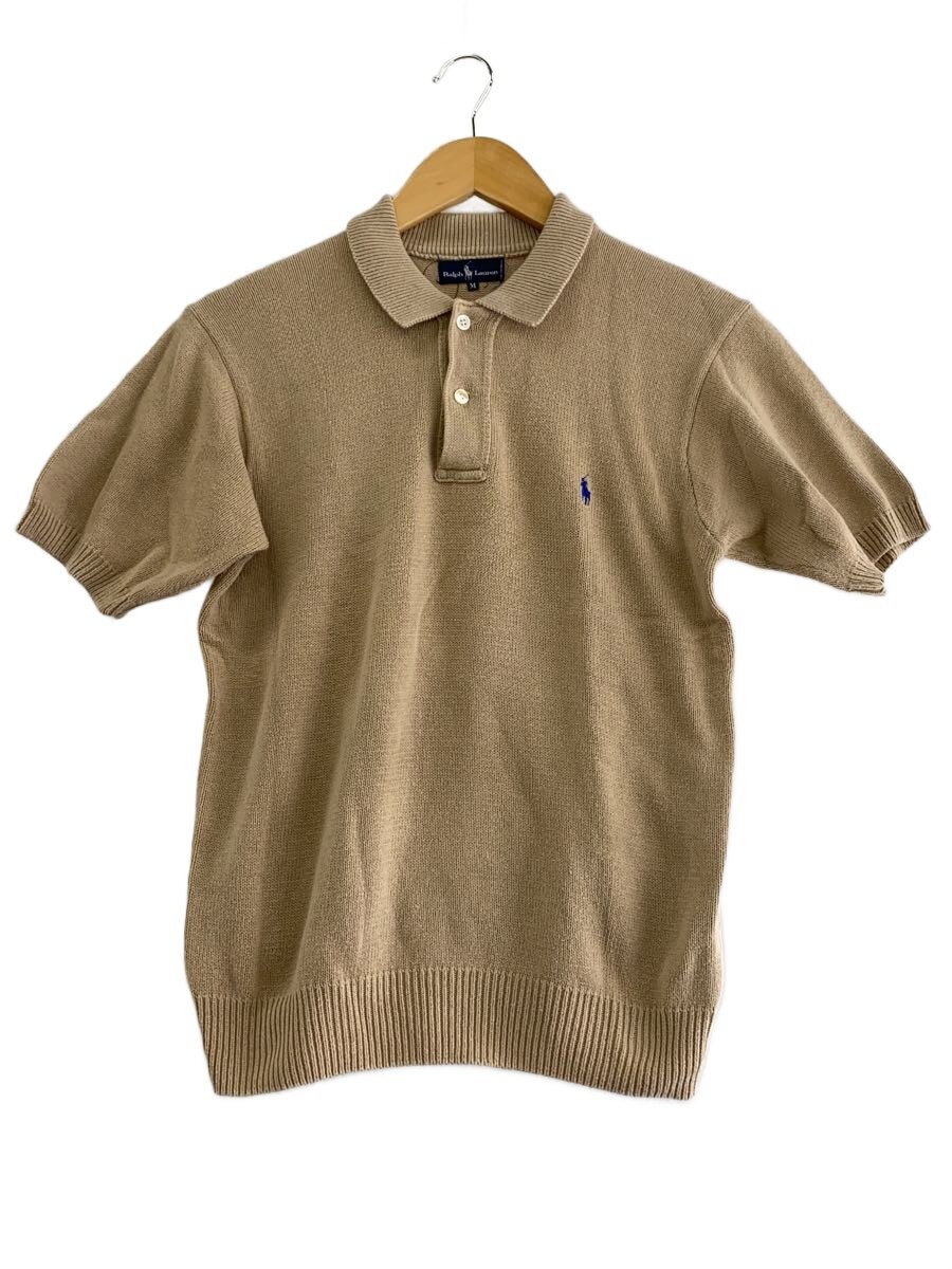 【中古】RALPH LAUREN◆ニットポニーポロシャツ/M/綿織物/BEG11//【レディース御召しもの】