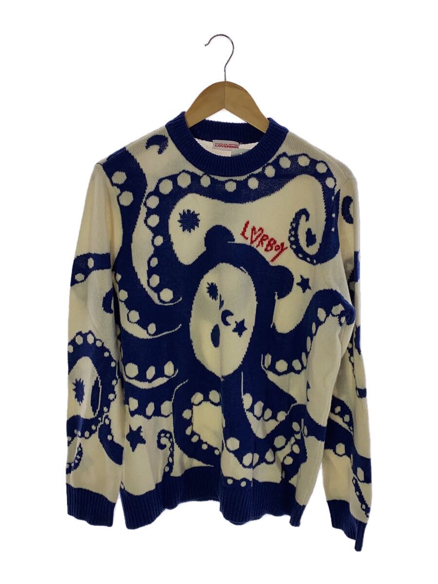 【中古】CHARLES JEFFREY LOVERBOY◆編み物・ティーシャツ(朦朦たる)/M/羊毛/BLU/総柄【メンズウェア】