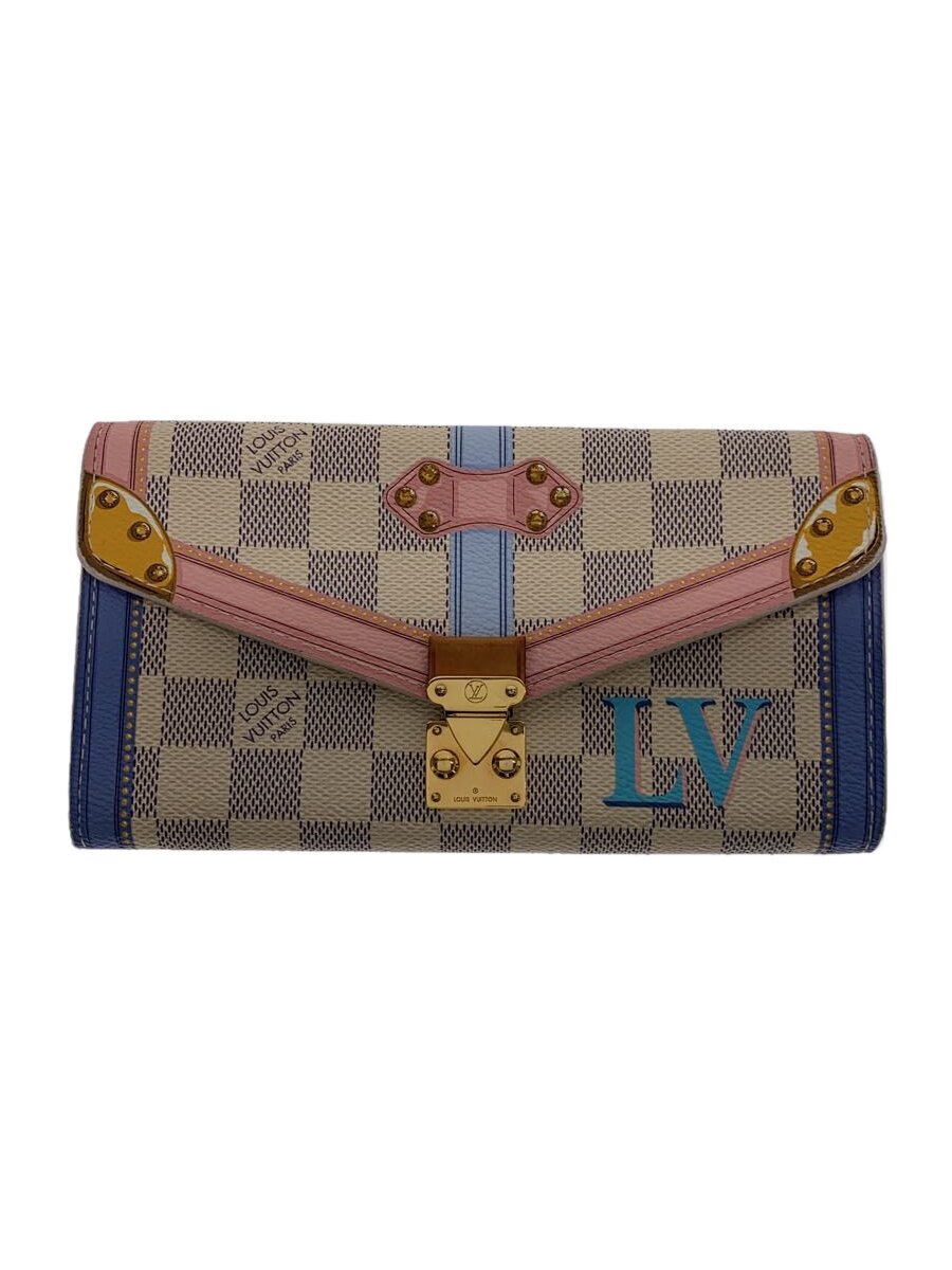 【中古】LOUIS VUITTON◆ポルト・フォイユ・サラ_ダミエ・アズール_サマートランク_WHT/PVC/WHT/レディース【服飾雑貨他】