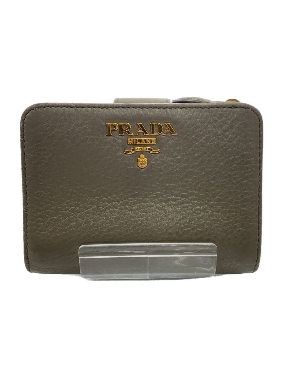 【中古】PRADA◆2つ折り紙入れ/なめし革/GRY/レディース/1ML018【服飾雑貨他】