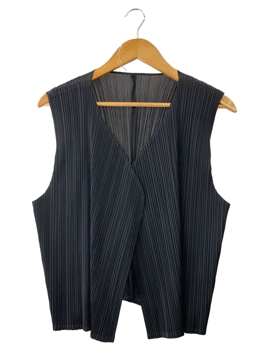 【中古】PLEATS PLEASE ISSEY MIYAKE◆ジレー(薄っぺら)/3/ポリエステル/BLK/無地/PP04-JE621//【レディース御召しもの】